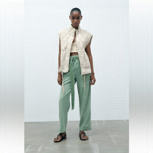 ZARA PAPERBACK PANTS WITH CONTRASTING BELT GREEN Sz L